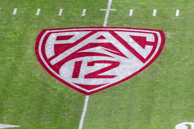 PALO ALTO, CA - NOVEMBER 23:  A detail view of the Pac-12 logo on the field at Stanford Stadium prior to the 122nd Big Game between the Stanford Cardinal and the California Golden Bears on November 23, 2019 in Palo Alto, California.  (Photo by David Madison/Getty Images)