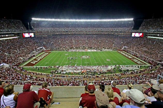 Wide view of Bryant Denny stadium during the second half of an NCAA college football game between Alabama and Mississippi, Saturday, Sept. 19, 2015, in Tuscaloosa, Ala. (AP Photo/Butch Dill)