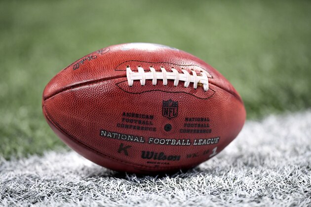A football lies on the turf during the second half of an NFL football game between the Jacksonville Jaguars and the Atlanta Falcons, Sunday, Dec. 22, 2019, in Atlanta. (AP Photo/Danny Karnik)