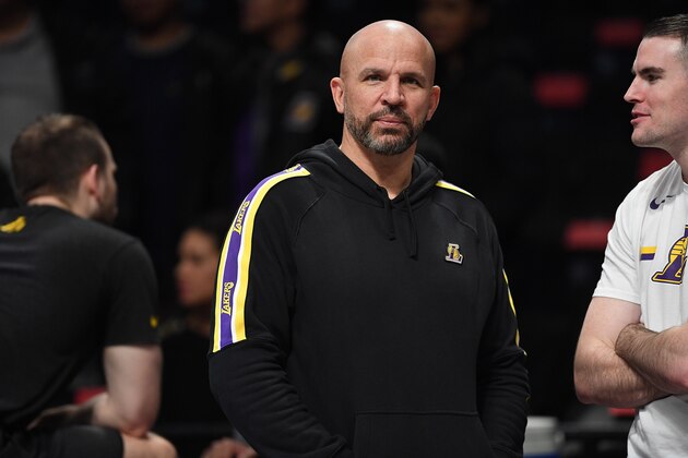 NEW YORK, NEW YORK - JANUARY 23: Jason Kidd of the Los Angeles Lakers before the game against the Brooklyn Nets at Barclays Center on January 23, 2020 in New York City. NOTE TO USER: User expressly acknowledges and agrees that, by downloading and or using this photograph, User is consenting to the terms and conditions of the Getty Images License Agreement. (Photo by Matteo Marchi/Getty Images)