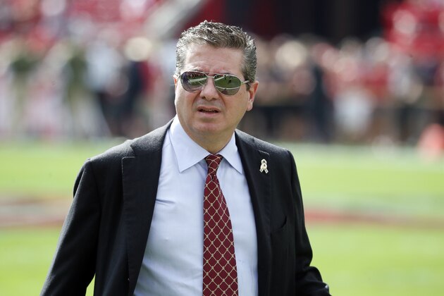 Washington Redskins owner Daniel Snyder walks the sidelines before an NFL football game against the Tampa Bay Buccaneers, Sunday, Nov. 11, 2018, in Tampa, Fla. The Redskins won the game 16-3. (Jeff Haynes/AP Images for Panini)