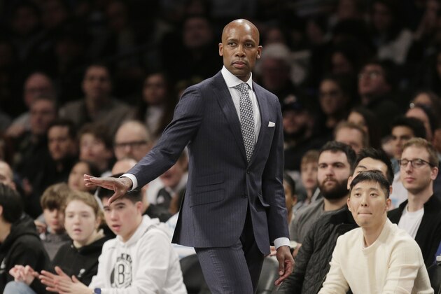 Brooklyn Nets interim head coach Jacque Vaughn during the second half of an NBA basketball game against the Chicago Bulls at the Barclays Center, Sunday, March 8, 2020, in New York. The Nets defeated the Bulls 110-107. (AP Photo/Seth Wenig) Brooklyn Nets interim head coach Jacque Vaughn during the second half of an NBA basketball game against the Chicago Bulls at the Barclays Center, Sunday, March 8, 2020, in New York. The Nets defeated the Bulls 110-107. (AP Photo/Seth Wenig)
