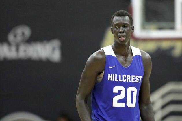 Hillcrest Prep's Makur Maker #20 is seen against Sunrise Christian Academy during a high school basketball game at the Hoophall Classic, Sunday, January 19, 2020, in Springfield, MA. (AP Photo/Gregory Payan)