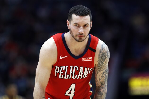 New Orleans Pelicans guard JJ Redick (4) in the second half of an NBA basketball game in New Orleans, Monday, Jan. 6, 2020. The Jazz won 128-126. (AP Photo/Tyler Kaufman)