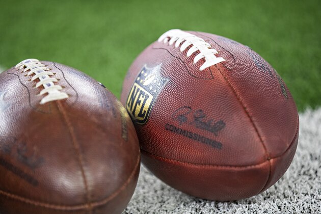 ARLINGTON, TX - NOVEMBER 28:  NFL Footballs sit on the field before a game between the Dallas Cowboys and the Buffalo Bills on Thanksgiving Day at AT&T Stadium on November 28, 2019 in Arlington, Texas.  The Bills defeated the Cowboys 26-15.  (Photo by Wesley Hitt/Getty Images)
