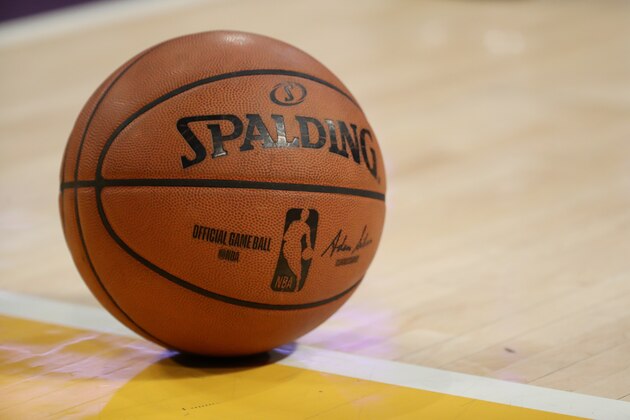 LOS ANGELES, CALIFORNIA - FEBRUARY 25: A detailed view of the Spalding basketball on the court during the first half in a game between the Los Angeles Lakers and the New Orleans Pelicans at Staples Center on February 25, 2020 in Los Angeles, California. NOTE TO USER: User expressly acknowledges and agrees that, by downloading and or using this Photograph, user is consenting to the terms and conditions of the Getty Images License Agreement. (Photo by Katelyn Mulcahy/Getty Images)