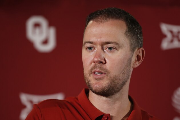 Oklahoma head coach Lincoln Riley speaks during an NCAA college football media day in Norman, Okla., Friday, Aug. 2, 2019. (AP Photo/Sue Ogrocki)