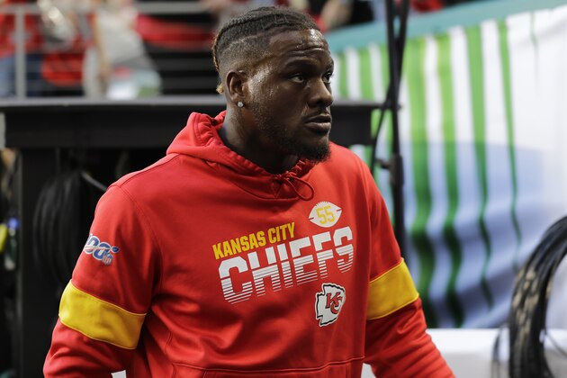 Kansas City Chiefs' Frank Clark warms up before the NFL Super Bowl 54 football game between the San Francisco 49ers and Kansas City Chiefs Sunday, Feb. 2, 2020, in Miami Gardens, Fla. (AP Photo/Seth Wenig)