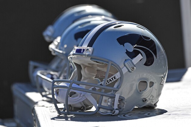 MANHATTAN, KS - OCTOBER 22:  A general view of a Kansas State Wildcats helmets during a game against the Texas Longhorns on October 22, 2016 at Bill Snyder Family Stadium in Manhattan, Kansas.  (Photo by Peter G. Aiken/Getty Images)