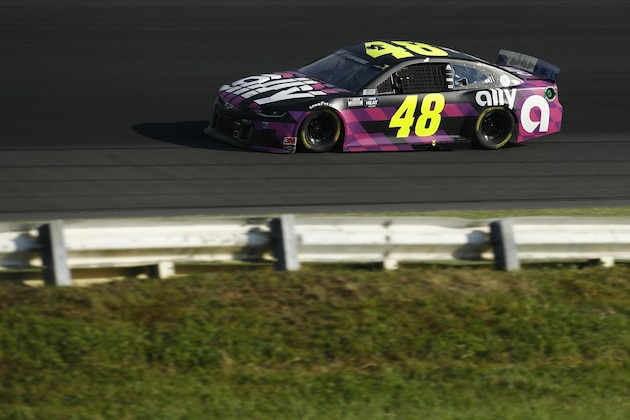 Jimmie Johnson competes in the NASCAR Cup Series auto race at Pocono Raceway, Sunday, June 28, 2020, in Long Pond, Pa. (AP Photo/Matt Slocum)