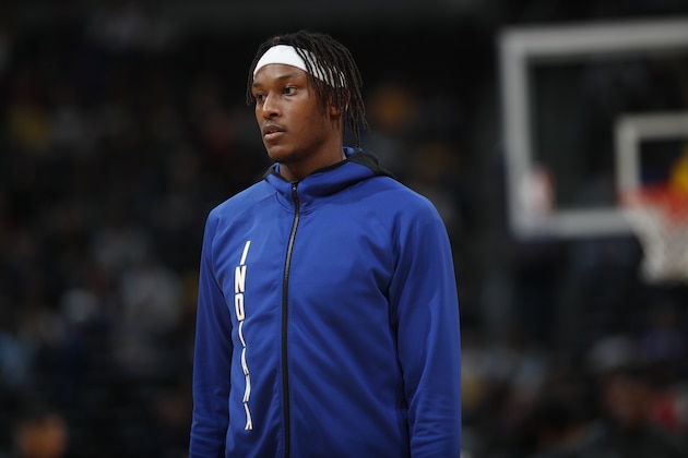 Indiana Pacers center Myles Turner (33) in the first half of an NBA basketball game Sunday, Jan. 19, 2020, in Denver. (AP Photo/David Zalubowski)