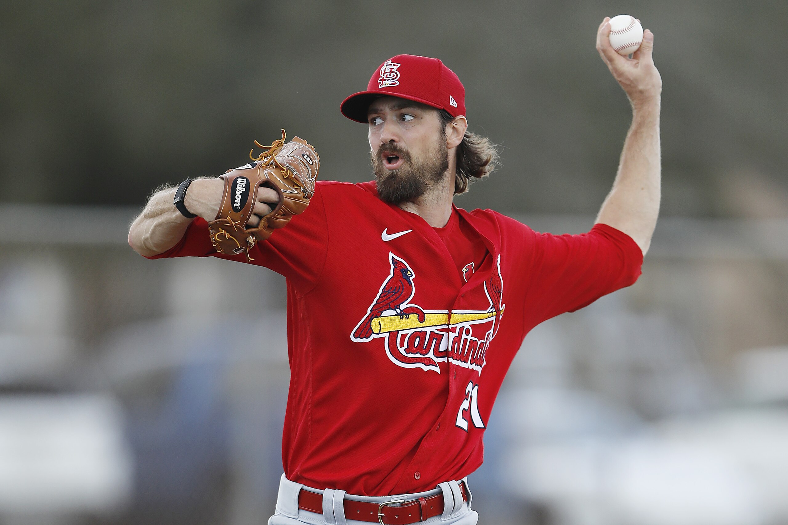 JUPITER, FLORIDA - FEBRUARY 19: Andrew Miller #21 of the St. Louis Cardinals throws a pitch during a team workout at Roger Dean Chevrolet Stadium on February 19, 2020 in Jupiter, Florida. (Photo by Michael Reaves/Getty Images) JUPITER, FLORIDA - FEBRUARY 19: Andrew Miller #21 of the St. Louis Cardinals throws a pitch during a team workout at Roger Dean Chevrolet Stadium on February 19, 2020 in Jupiter, Florida. (Photo by Michael Reaves/Getty Images)
