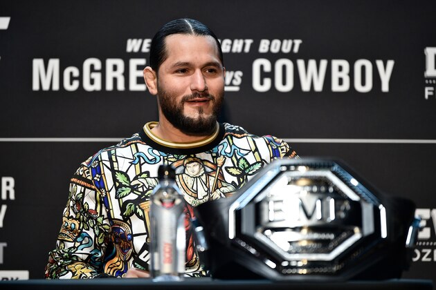 LAS VEGAS, NV - JANUARY 16:  UFC welterweight Jorge Masvidal interacts with the media during the UFC 246 Ultimate Media Day at UFC APEX on January 16, 2020 in Las Vegas, Nevada. (Photo by Chris Unger/Zuffa LLC via Getty Images)
