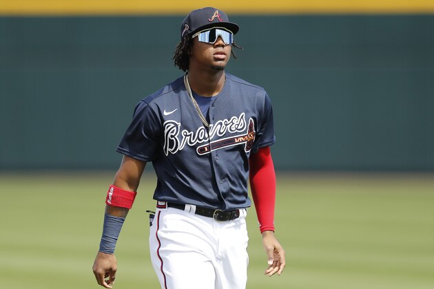 NORTH PORT, FLORIDA - MARCH 10:  Ronald Acuna Jr. #13 of the Atlanta Braves warms up prior to a Grapefruit League spring training game against the Houston Astros at CoolToday Park on March 10, 2020 in North Port, Florida. (Photo by Michael Reaves/Getty Images)