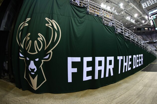 Milwaukee, WI - APRIL 27: A general view of the Milwaukee Bucks logo before the game between the Toronto Raptors and the Milwaukee Bucks during Game Six of the Eastern Conference Quarterfinals of the 2017 NBA Playoffs on April 27, 2017 at the BMO Harris Bradley Center in Milwaukee, Wisconsin. NOTE TO USER: User expressly acknowledges and agrees that, by downloading and/or using this photograph, user is consenting to the terms and conditions of the Getty Images License Agreement. Mandatory Copyright Notice: Copyright 2017 NBAE (Photo by Nathaniel S. Butler/NBAE via Getty Images) Milwaukee, WI - APRIL 27: A general view of the Milwaukee Bucks logo before the game between the Toronto Raptors and the Milwaukee Bucks during Game Six of the Eastern Conference Quarterfinals of the 2017 NBA Playoffs on April 27, 2017 at the BMO Harris Bradley Center in Milwaukee, Wisconsin. NOTE TO USER: User expressly acknowledges and agrees that, by downloading and/or using this photograph, user is consenting to the terms and conditions of the Getty Images License Agreement. Mandatory Copyright Notice: Copyright 2017 NBAE (Photo by Nathaniel S. Butler/NBAE via Getty Images)