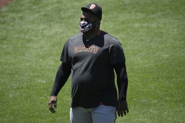 San Francisco Giants' Pablo Sandoval walks on the field during a baseball practice in San Francisco, Sunday, July 5, 2020. (AP Photo/Jeff Chiu) San Francisco Giants' Pablo Sandoval walks on the field during a baseball practice in San Francisco, Sunday, July 5, 2020. (AP Photo/Jeff Chiu)