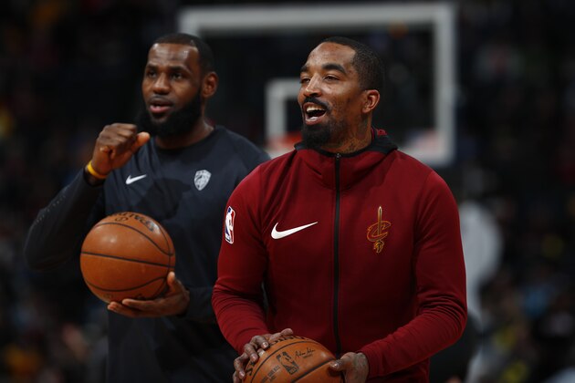 Cleveland Cavaliers guard JR Smith (5) and Cleveland Cavaliers forward LeBron James (23) in the first half of an NBA basketball game Wednesday, March 7, 2018, in Denver. (AP Photo/David Zalubowski) Cleveland Cavaliers guard JR Smith (5) and Cleveland Cavaliers forward LeBron James (23) in the first half of an NBA basketball game Wednesday, March 7, 2018, in Denver. (AP Photo/David Zalubowski)