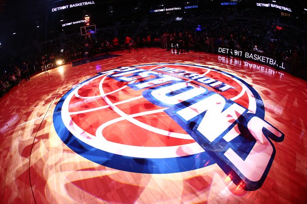 AUBURN HILLS, MI - MARCH 17: A shot of the Detroit Pistons logo on the court prior to the game between the Detroit Pistons and the Toronto Raptors at the Palace of Auburn Hills on March 17, 2017 in Auburn Hills, Michigan. NOTE TO USER: User expressly acknowledges and agrees that, by downloading and or using this photograph, User is consenting to the terms and conditions of the Getty Images License Agreement. (Photo by Rey Del Rio/Getty Images) *** Local Caption ***