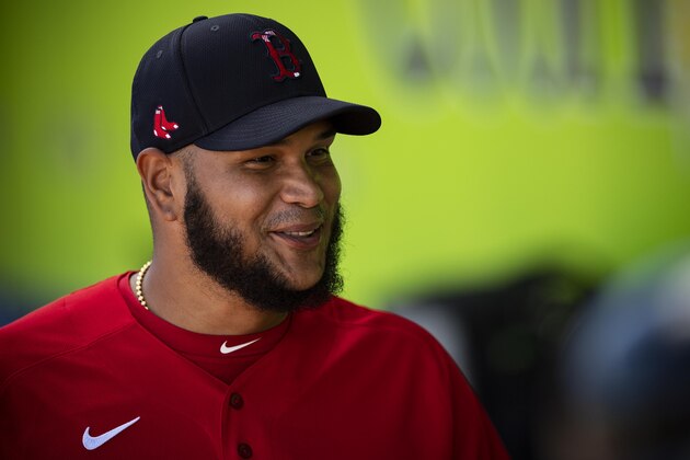 NORTH PORT, FL - MARCH 6: Eduardo Rodriguez #57 of the Boston Red Sox reacts during the fourth inning of a Grapefruit League game against the Atlanta Braves on March 6, 2020 at CoolToday Park in North Port, Florida. (Photo by Billie Weiss/Boston Red Sox/Getty Images)