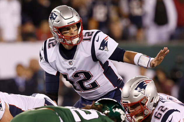 EAST RUTHERFORD, NEW JERSEY - OCTOBER 21: (NEW YORK DAILIES OUT) Tom Brady #12 of the New England Patriots in action against the New York Jets at MetLife Stadium on October 21, 2019 in East Rutherford, New Jersey. The Patriots defeated the Jets 33-0. (Photo by Jim McIsaac/Getty Images) EAST RUTHERFORD, NEW JERSEY - OCTOBER 21: (NEW YORK DAILIES OUT) Tom Brady #12 of the New England Patriots in action against the New York Jets at MetLife Stadium on October 21, 2019 in East Rutherford, New Jersey. The Patriots defeated the Jets 33-0. (Photo by Jim McIsaac/Getty Images)