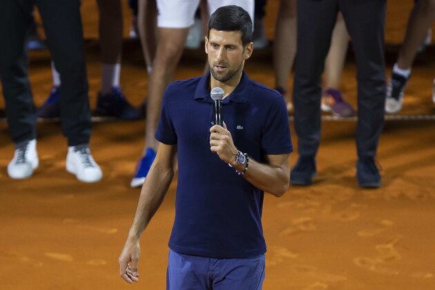 BELGRADE, SERBIA - JUNE 14: Novak Djokovic of Serbia speaks at the end of the final match on June 14, during the 3rd day of Summer Adria Tour, 2020 in Belgrade, Serbia. (Photo by Nikola Krstic/MB Media/Getty Images) BELGRADE, SERBIA - JUNE 14: Novak Djokovic of Serbia speaks at the end of the final match on June 14, during the 3rd day of Summer Adria Tour, 2020 in Belgrade, Serbia. (Photo by Nikola Krstic/MB Media/Getty Images)