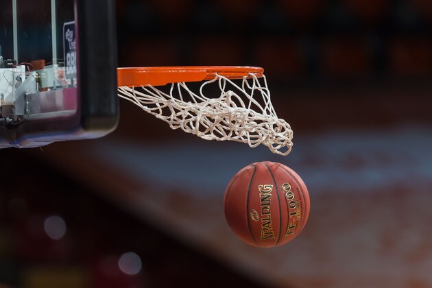 MUENCHEN, GERMANY - JUNE 08: (BILD ZEITUNG OUT) A basketball is seen flying through a basketball hoop at the BBL final tournament, EWE Baskets Oldenburg vs. ratiopharm ulm on June 08, 2020 in Muenchen Germany. (Photo by Harry Langer/DeFodi Images via Getty Images)