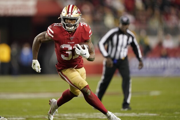 San Francisco 49ers running back Raheem Mostert (31) runs against the Green Bay Packers during the second half of the NFL NFC Championship football game Sunday, Jan. 19, 2020, in Santa Clara, Calif. (AP Photo/Tony Avelar)