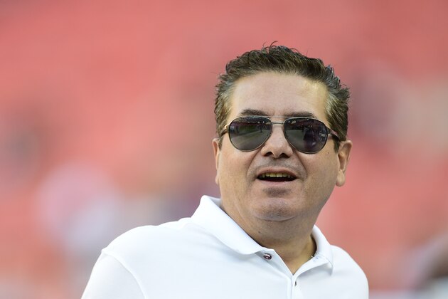 LANDOVER, MD - AUGUST 29: Washington Redskins owner Dan Snyder stands on the field before a preseason game between the Baltimore Ravens and Redskins at FedExField on August 29, 2019 in Landover, Maryland. (Photo by Patrick McDermott/Getty Images)