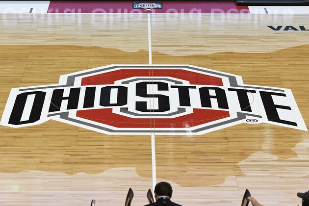 COLUMBUS, OH - NOVEMBER 13:  The Ohio State Buckeyes logo on the floor a college basketball game against the Villanova Wildcats at the Value City Arena on November 13, 2019 in Columbus, Ohio.  (Photo by Mitchell Layton/Getty Images)