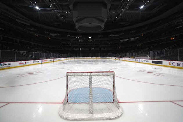 WASHINGTON, DC - MARCH 12: A goal sits on the empty ice prior to the Detroit Red Wings playing against the Washington Capitals at Capital One Arena on March 12, 2020 in Washington, DC. Yesterday, the NBA suspended their season until further notice after a Utah Jazz player tested positive for the coronavirus (COVID-19). The NHL said per a release, that the uncertainty regarding next steps regarding the coronavirus, Clubs were advised not to conduct morning skates, practices or team meetings today. (Photo by Patrick Smith/Getty Images) WASHINGTON, DC - MARCH 12: A goal sits on the empty ice prior to the Detroit Red Wings playing against the Washington Capitals at Capital One Arena on March 12, 2020 in Washington, DC. Yesterday, the NBA suspended their season until further notice after a Utah Jazz player tested positive for the coronavirus (COVID-19). The NHL said per a release, that the uncertainty regarding next steps regarding the coronavirus, Clubs were advised not to conduct morning skates, practices or team meetings today. (Photo by Patrick Smith/Getty Images)