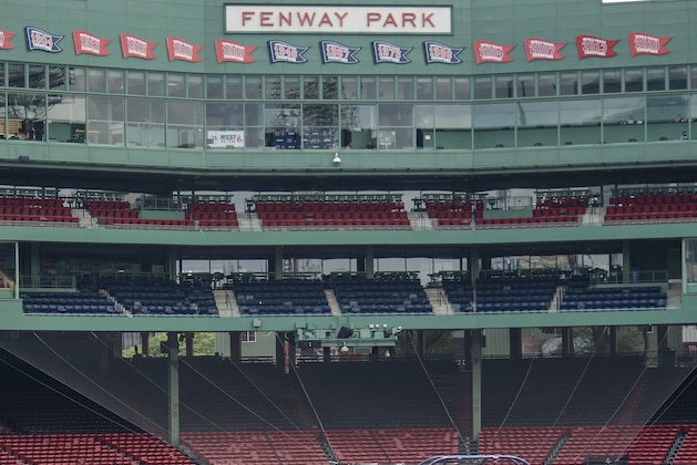 BOSTON, MA - JULY 8: Members of the Boston Red Sox work out during a summer camp workout before the start of the 2020 Major League Baseball season on July 8, 2020 at Fenway Park in Boston, Massachusetts. The season was delayed due to the coronavirus pandemic. (Photo by Billie Weiss/Boston Red Sox/Getty Images)