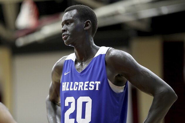 Hillcrest Prep's Makur Maker #20 is seen against Sunrise Christian Academy during a high school basketball game at the Hoophall Classic, Sunday, January 19, 2020, in Springfield, MA. (AP Photo/Gregory Payan)