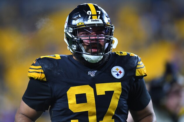 PITTSBURGH, PA - DECEMBER 15:  Cameron Heyward #97 of the Pittsburgh Steelers warms up prior to the game against the Buffalo Bills at Heinz Field on December 15, 2019 in Pittsburgh, Pennsylvania. (Photo by Joe Sargent/Getty Images)