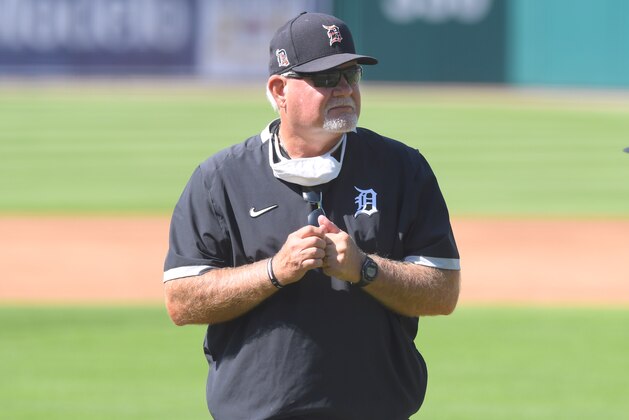 DETROIT, MI - JULY 03:  Manager Ron Gardenhire #15 of the Detroit Tigers looks on during the Detroit Tigers Summer Workouts at Comerica Park on July 3, 2020 in Detroit, Michigan.  (Photo by Mark Cunningham/MLB Photos via Getty Images)
