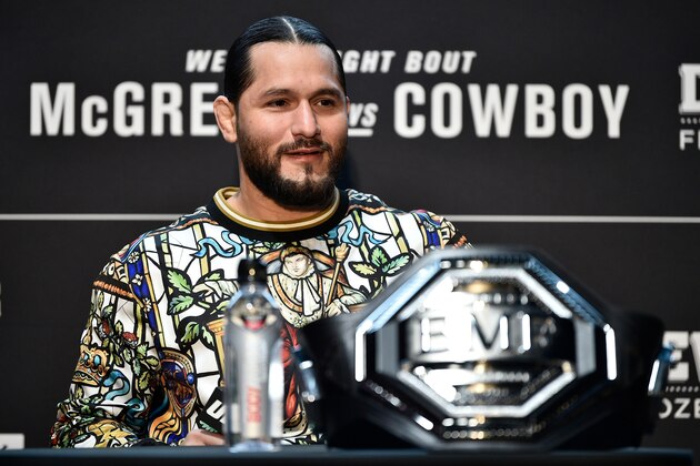 LAS VEGAS, NV - JANUARY 16:  UFC welterweight Jorge Masvidal interacts with the media during the UFC 246 Ultimate Media Day at UFC APEX on January 16, 2020 in Las Vegas, Nevada. (Photo by Chris Unger/Zuffa LLC via Getty Images)