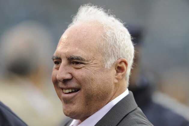 Philadelphia Eagles owner Jeffery Lurie watches from the sidelines before an NFL football game against the Atlanta Falcons, Sunday, Oct. 28, 2012, in Philadelphia. The Falcons won, 30-17. (AP Photo/Michael Perez)