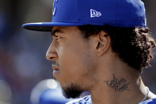 Kansas City Royals' Adalberto Mondesi watches from the dugout during the third inning of a spring training baseball game against the Texas Rangers Friday, Feb. 21, 2020, in Surprise, Ariz. (AP Photo/Charlie Riedel) Kansas City Royals' Adalberto Mondesi watches from the dugout during the third inning of a spring training baseball game against the Texas Rangers Friday, Feb. 21, 2020, in Surprise, Ariz. (AP Photo/Charlie Riedel)