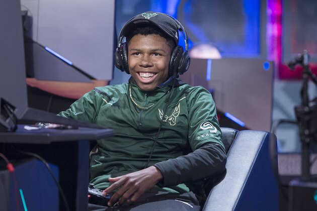 LONG ISLAND CITY, NY - AUGUST 10: XxSTL2LAxX of Bucks Gaming laughs during the game against Mavs Gaming during Week 12 of the NBA 2K League on August 10, 2018 at the NBA 2K Studio in Long Island City, New York. NOTE TO USER: User expressly acknowledges and agrees that, by downloading and/or using this photograph, user is consenting to the terms and conditions of the Getty Images License Agreement. Mandatory Copyright Notice: Copyright 2018 NBAE (Photo by Michelle Farsi/NBAE via Getty Images)