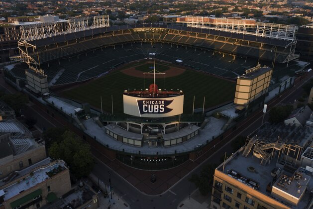 CHICAGO, ILLINOIS - JULY 03: Wrigley Field is seen in this aerial view from a drone prior to summer works-outs on July 03, 2020 in Chicago, Illinois. (Photo by Quinn Harris/Getty Images)
