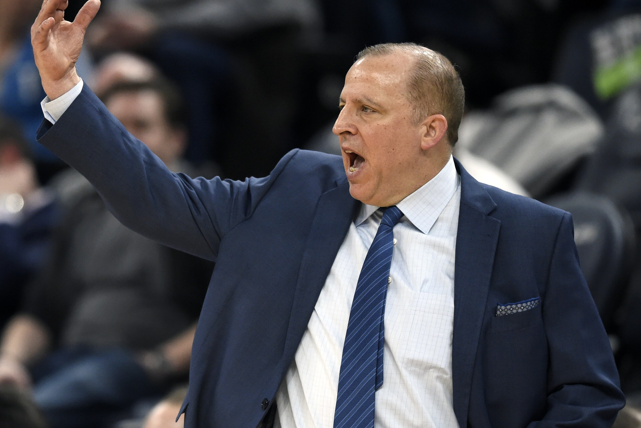 Minnesota Timberwolves head coach Tom Thibodeau watches his team play against the Sacramento Kings during the second quarter of an NBA basketball game on Monday, Dec. 17, 2018, in Minneapolis. (AP Photo/Hannah Foslien)