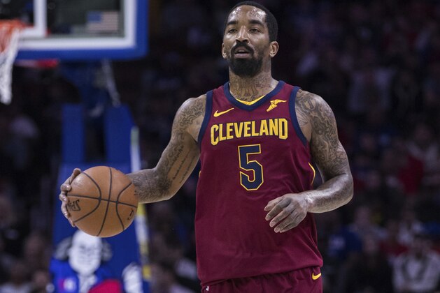 Cleveland Cavaliers' JR Smith in action during the first half of an NBA basketball game against the Philadelphia 76ers, Friday, April 6, 2018, in Philadelphia. The 76ers won 132-130. (AP Photo/Chris Szagola)