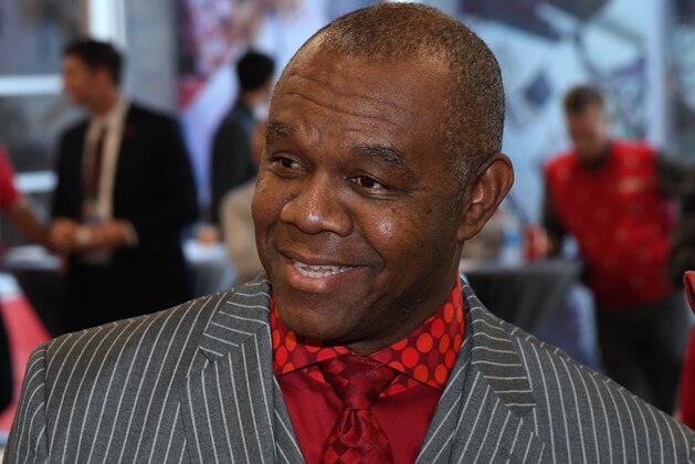 LAS VEGAS, NEVADA - DECEMBER 13:  Former NFL and UNLV quarterback Randall Cunningham attends a news conference introducing Marcus Arroyo as UNLV's new head football coach at UNLV's Fertitta Football Complex on December 13, 2019 in Las Vegas, Nevada. Arroyo most recently served as the offensive coordinator at Oregon.  (Photo by Ethan Miller/Getty Images)