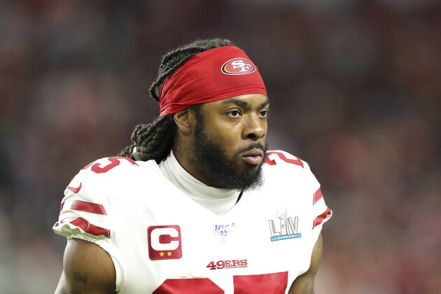 San Francisco 49ers cornerback Richard Sherman (25) is seen against the Kansas City Chiefs at Super Bowl 54 on Feb. 2, 2020, in Miami Gardens, Fla. The Chiefs won the game 31-20. (AP Photo/Gregory Payan) San Francisco 49ers cornerback Richard Sherman (25) is seen against the Kansas City Chiefs at Super Bowl 54 on Feb. 2, 2020, in Miami Gardens, Fla. The Chiefs won the game 31-20. (AP Photo/Gregory Payan)