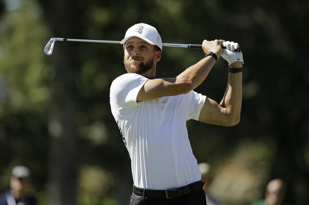 Stephen Curry on the Silverado Resort North Course during the pro-am event of the Safeway Open PGA golf tournament Wednesday, Sept. 25, 2019, in Napa, Calif. (AP Photo/Eric Risberg)
