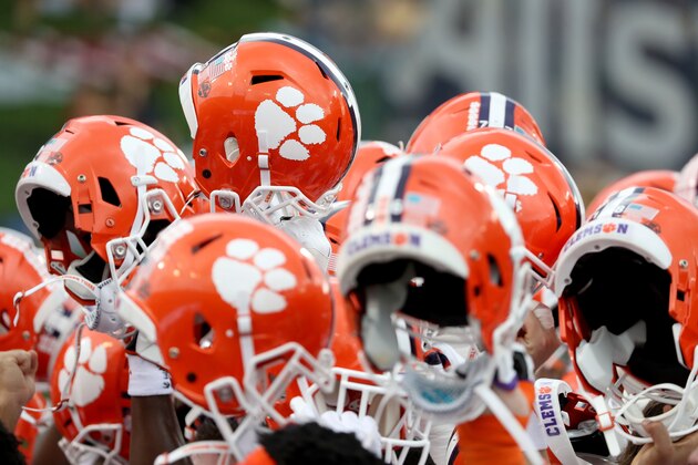 WINSTON SALEM, NC - OCTOBER 06: A detailed view of the helmets worn by the Clemson Tigers before their game against Wake Forest Demon Deacons at BB&T Field on October 6, 2018 in Winston Salem, North Carolina. (Photo by Streeter Lecka/Getty Images) WINSTON SALEM, NC - OCTOBER 06: A detailed view of the helmets worn by the Clemson Tigers before their game against Wake Forest Demon Deacons at BB&T Field on October 6, 2018 in Winston Salem, North Carolina. (Photo by Streeter Lecka/Getty Images)
