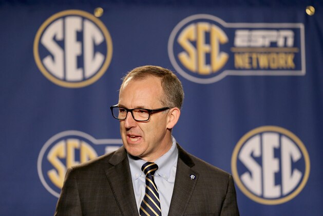 NASHVILLE, TN - MARCH 13: Greg Sankey the new commissioner of the SEC talks to the media before the quaterfinals of the SEC Basketball Tournament at Bridgestone Arena on March 13, 2015 in Nashville, Tennessee. (Photo by Andy Lyons/Getty Images) NASHVILLE, TN - MARCH 13: Greg Sankey the new commissioner of the SEC talks to the media before the quaterfinals of the SEC Basketball Tournament at Bridgestone Arena on March 13, 2015 in Nashville, Tennessee. (Photo by Andy Lyons/Getty Images)