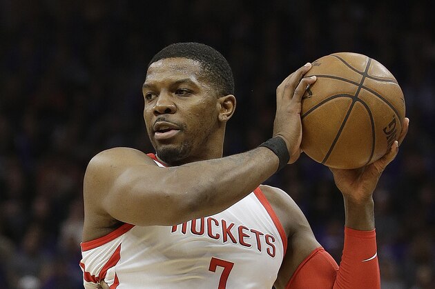 Houston Rockets guard Joe Johnson during the first quarter of an NBA basketball game against the Sacramento Kings, Wednesday, April 11, 2018, in Sacramento, Calif. The Kings won 96-83. (AP Photo/Rich Pedroncelli)