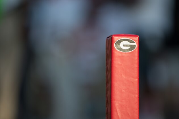 ATHENS, GA - SEPTEMBER 2: General view of the Georgia Bulldogs logo during their game against the Appalachian State Mountaineers at Sanford Stadium on September 2, 2017 in Athens, Georgia. The Georgia Bulldogs defeated the Appalachian State Mountaineers 31-10. (Photo by Michael Chang/Getty Images) *** Local Caption *** ATHENS, GA - SEPTEMBER 2: General view of the Georgia Bulldogs logo during their game against the Appalachian State Mountaineers at Sanford Stadium on September 2, 2017 in Athens, Georgia. The Georgia Bulldogs defeated the Appalachian State Mountaineers 31-10. (Photo by Michael Chang/Getty Images) *** Local Caption ***