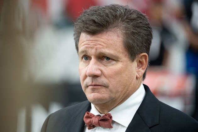 GLENDALE, ARIZONA - OCTOBER 13: Owner/president Michael Bidwill of the Arizona Cardinals reacts on the field for the NFL game between the Atlanta Falcons and Arizona Cardinals at State Farm Stadium on October 13, 2019 in Glendale, Arizona. The Cardinals defeated the Falcons 34-33. (Photo by Jennifer Stewart/Getty Images)