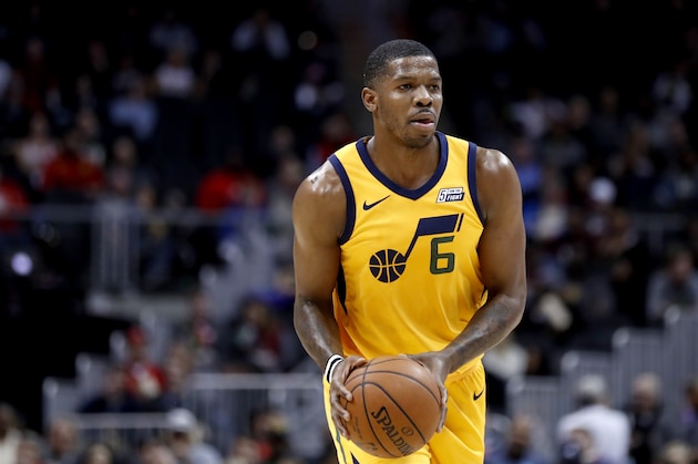 Utah Jazz's Joe Johnson plays in the second quarter of an NBA basketball game against the Atlanta Hawks in Atlanta, Monday, Jan. 22, 2018. (AP Photo/David Goldman)